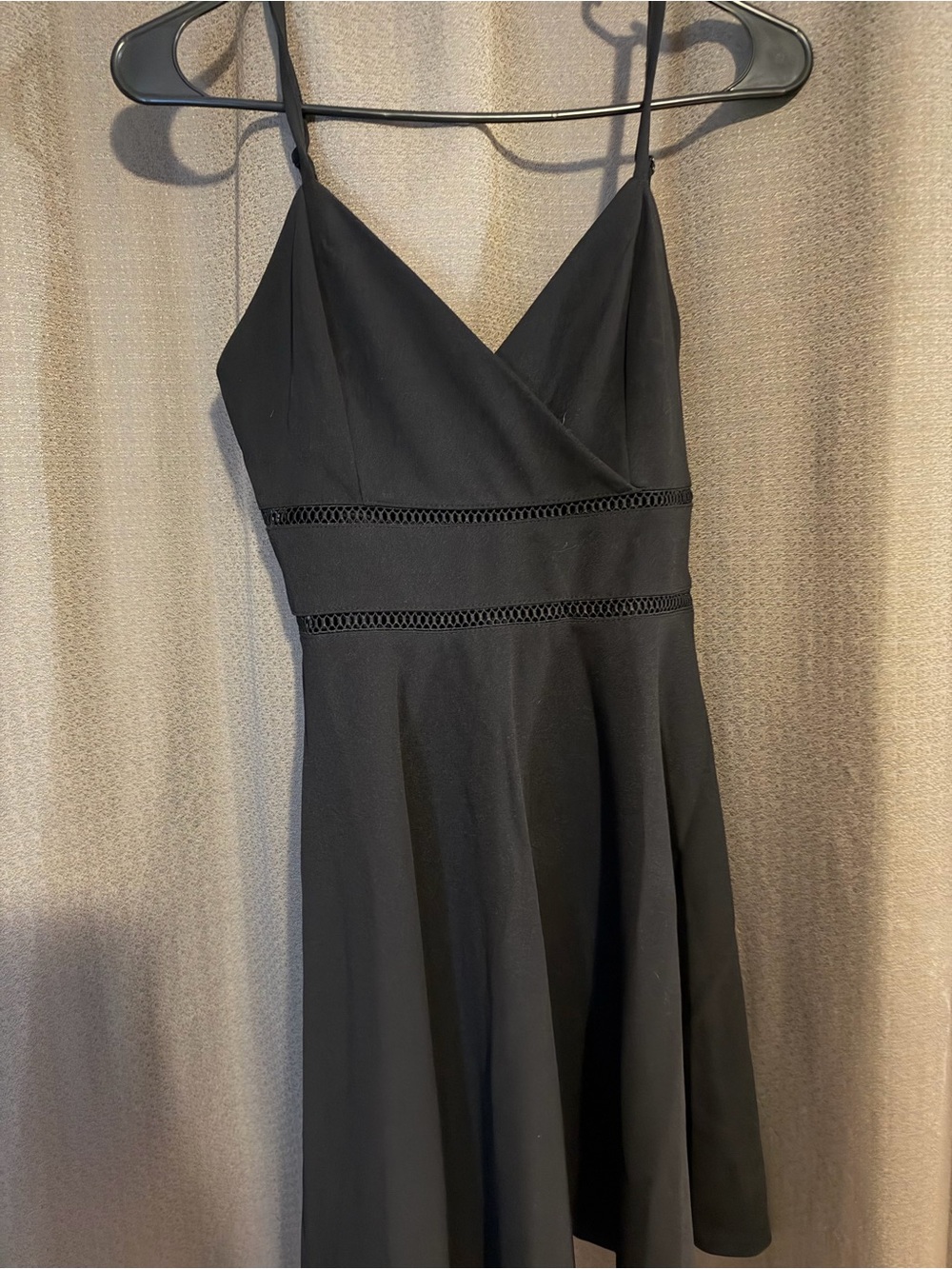 Black Spaghetti Strap Dress with Waist Cutout